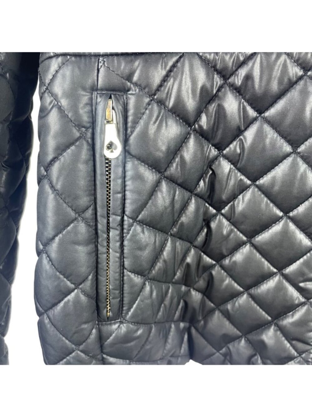 Kate Spade Black Quilted Puffer Jacket Coat Womens Medium Zip Front With Pockets - Picture 4 of 11